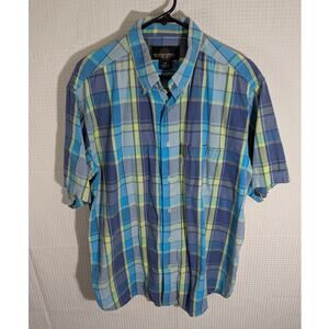 Weatherproof XL Shirt Mens Plaid Short Sleeve Button Front Casual Blue Green